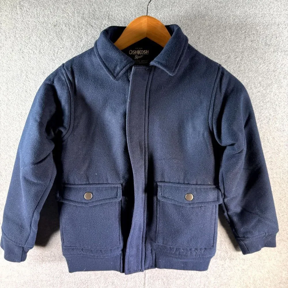 Oshkosh B'gosh Coat Unisex Kids 8 Blue Collared‎ Full Zip Flap Pockets Fleece